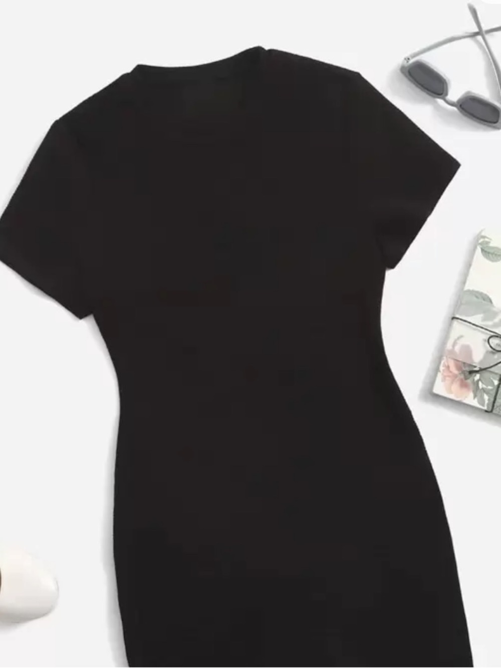 SHEIN Black Short Sleeve Mock Turtleneck Ribbed Bodycon Mini Dress